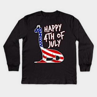 Happy 4th July Dinosaur American Flag Diplodocus Funny Kids Long Sleeve T-Shirt